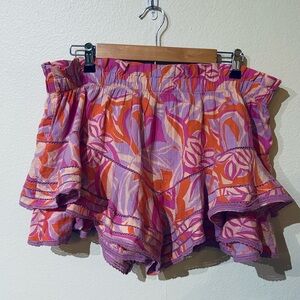 aerie Pink and Orange Floral Ruffle Skort